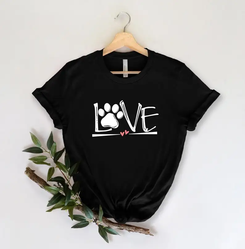 Love Dog Animal Lovers Heart Gift For Her T-shirt 100% Cotton Short Sleeve Top Tees O Neck Fashion Streetwear harajuku y2k goth