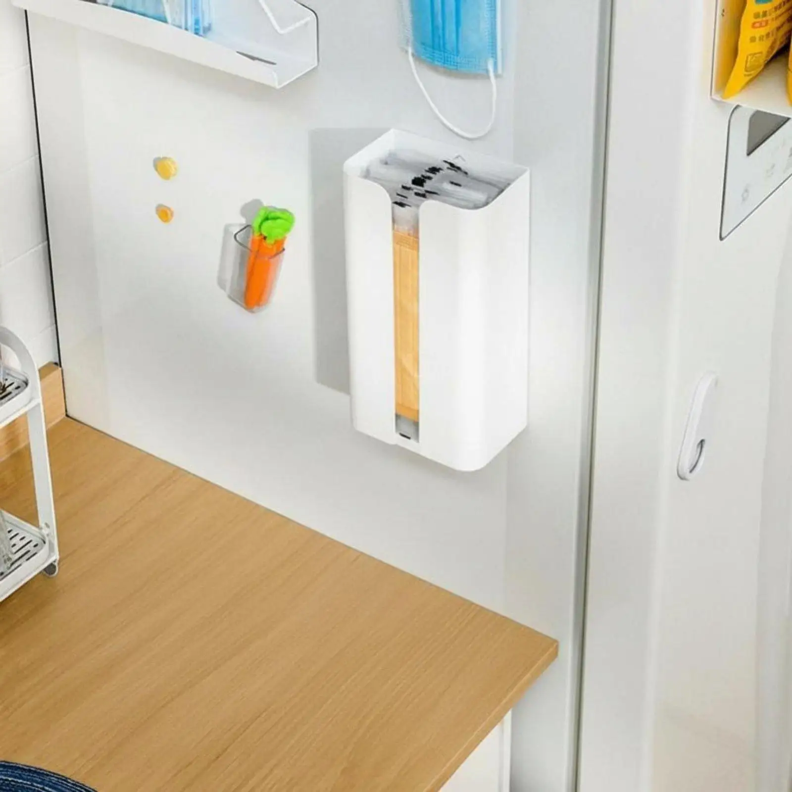 Kitchen Paper Roll Holder with Anti Slip Pads Under Cabinet Mount Storage for Sponge Garbage Bags and Wrap