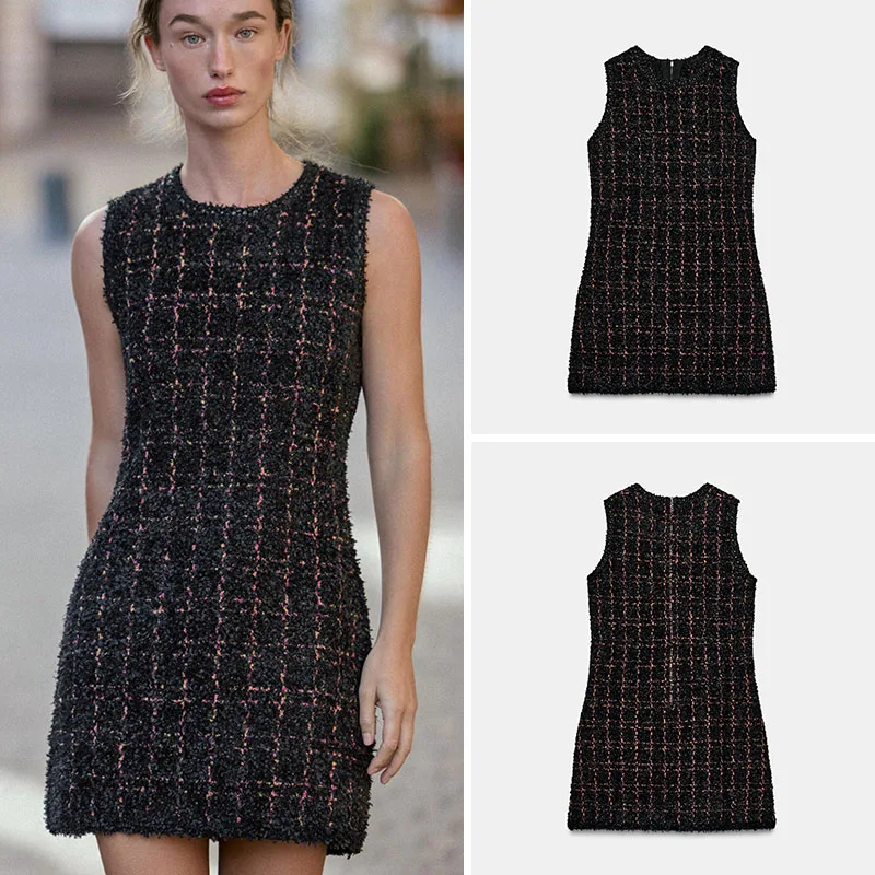 

New Autumn Women's Knitted Dress Textured Sleeveless ZA2025 Fashionable Ethnic Style Stage Costume for Young Ladies