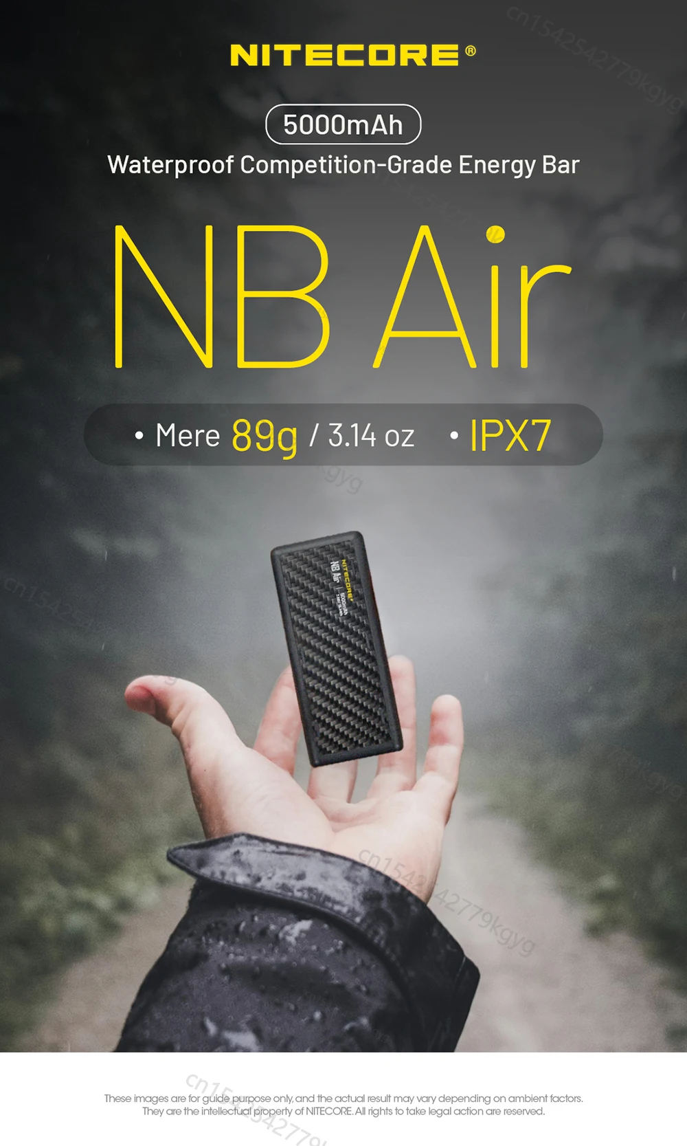 NITECORE NB Air 5000mah ألياف الكربون الهاتف المحمول قوة البنك USB-C IPX7 بطارية محمولة مقاومة للماء للجري في الهواء الطلق على الطرق الوعرة