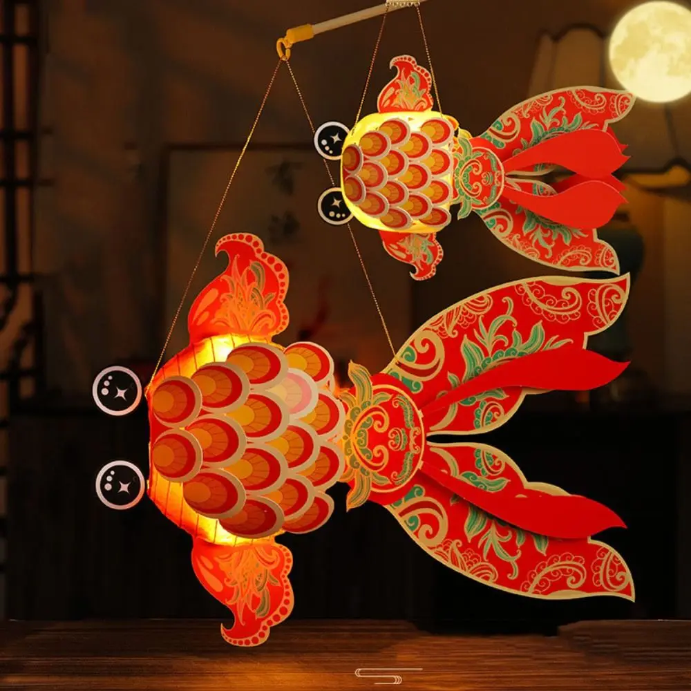 

DIY Materials Mid Autumn Glowing Lanterns Paper Assembled Goldfish Lantern Crafts Lucky Mid-autumn Portable Lamp Boy Kids