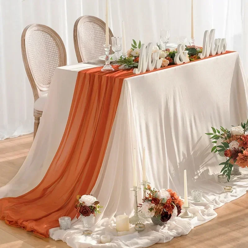 

180cm Chiffon Table Runner Dining Table Decoration Cotton Gauze Table Runner Romantic Boho Tablecloth for Wedding Party Decor