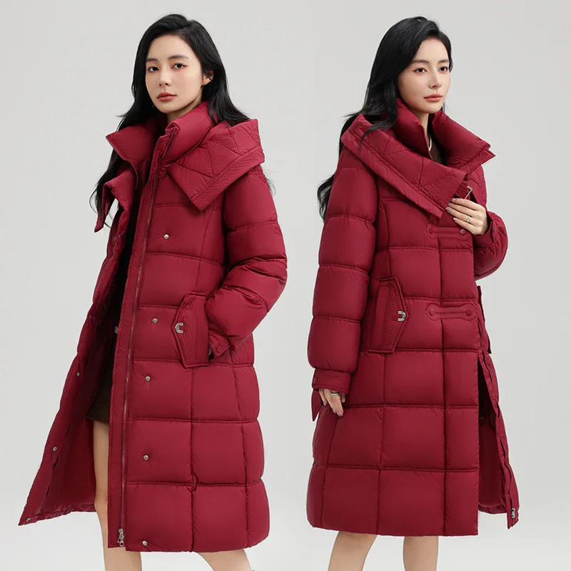 PinkyIsBlack 2025 New Long Hooded Winter Cotton Padded Jacket Coat Women Parkas Thick Clothes Female Casual Outerwear with Belt