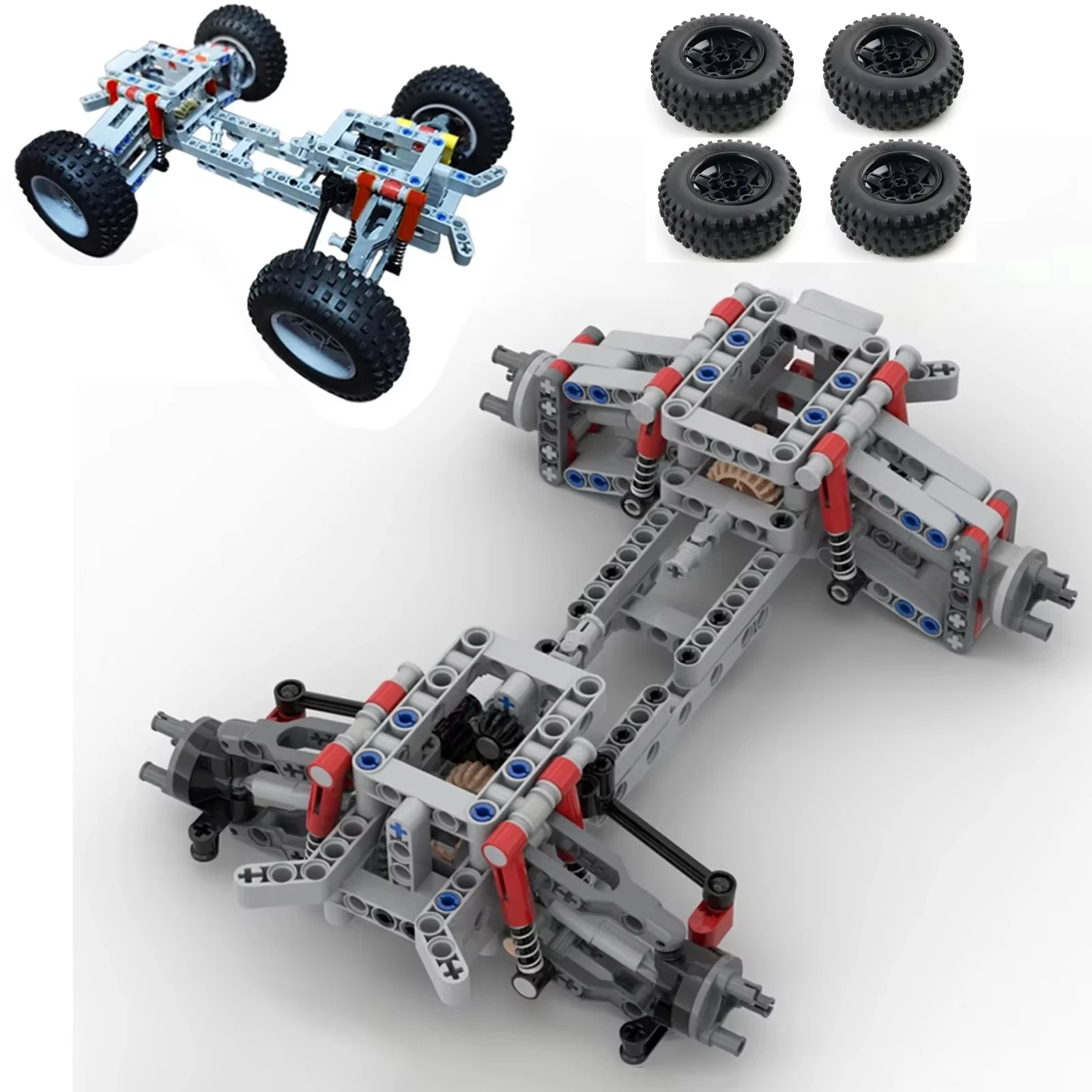 MOC 4WD Four-wheel Drive Independent Suspension Differential Chassis Steering Axle Building Blocks Tech Car Parts Toys Kids Gift