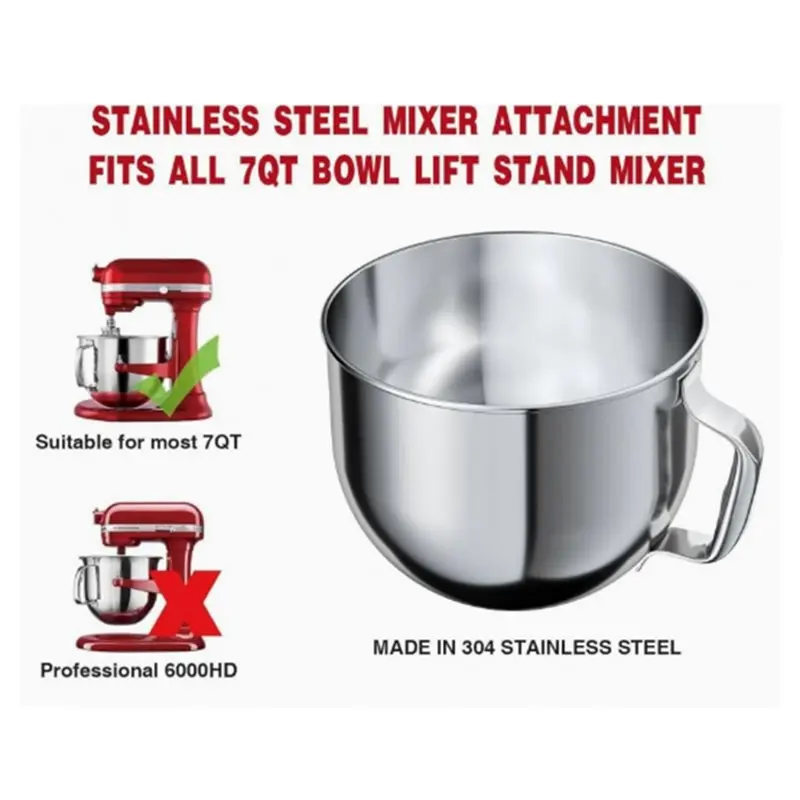 ABYN-7QT Stainless Steel Mixer Bowl For Kitchenaid Stand Mixers, Kitchen Aid Mixing Bowl For 7QT Lift Mixer With Handle