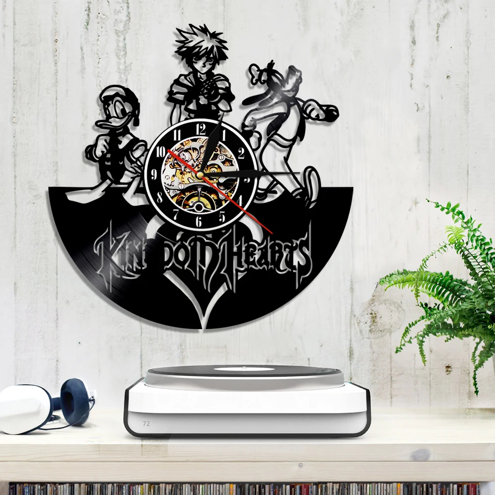 قلوب Keyblade الحرب مسجل فينيل ساعة حائط لغرفة النوم أنيمي ألعاب ديكور المنزل لعبة فيديو شخصية أمينية ساعة كوارتز صامتة