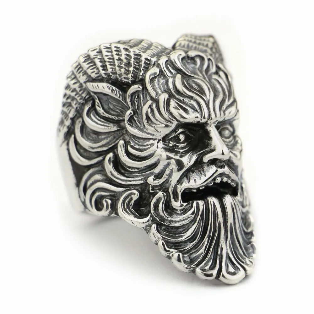 

Great God Pan 925 Sterling Silver Ring Goats Demon Biker Punk Jewelry TA88 US Size 7~15