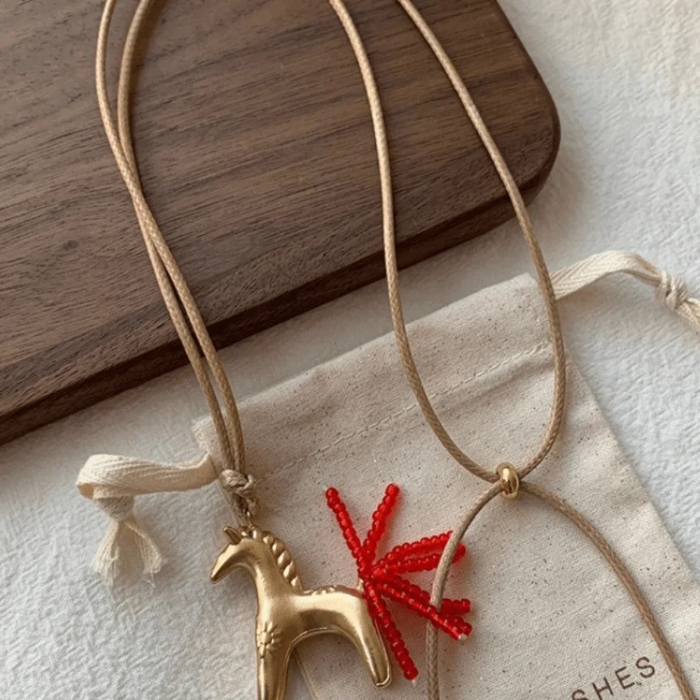 فريدة من نوعها سترة سلسلة المهر قلادة قلادة طويلة الفضة الشمع حبل قلادة مجوهرات اكسسوارات الحصان بولي Leather الجلود قلادة الفتيات #2