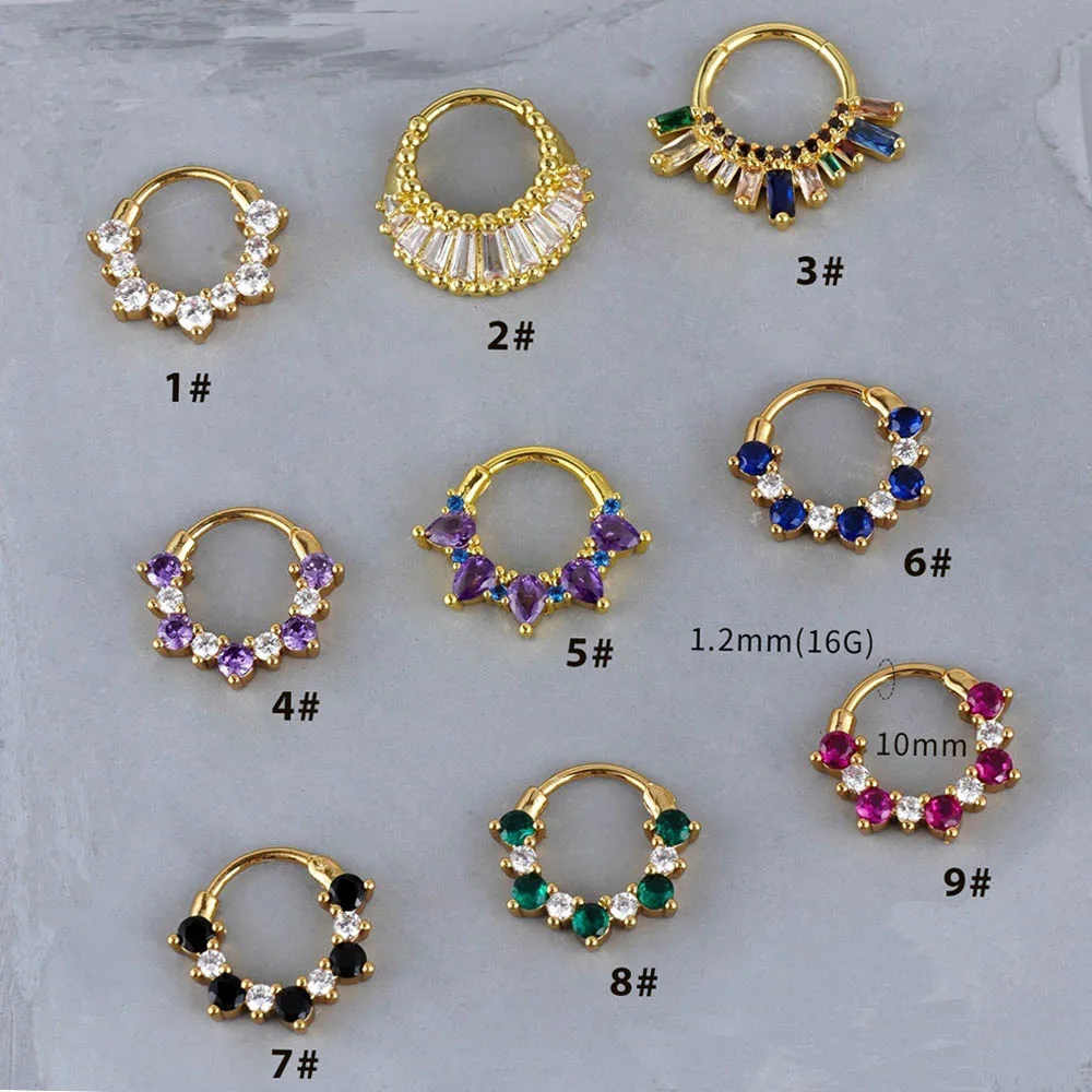 1 PC 316L Stainless Steel 16G Nose Ring Inlaid with Colored Zircon Closed Ring Nose Ring Body Piercing Earring Jewelry 10mm