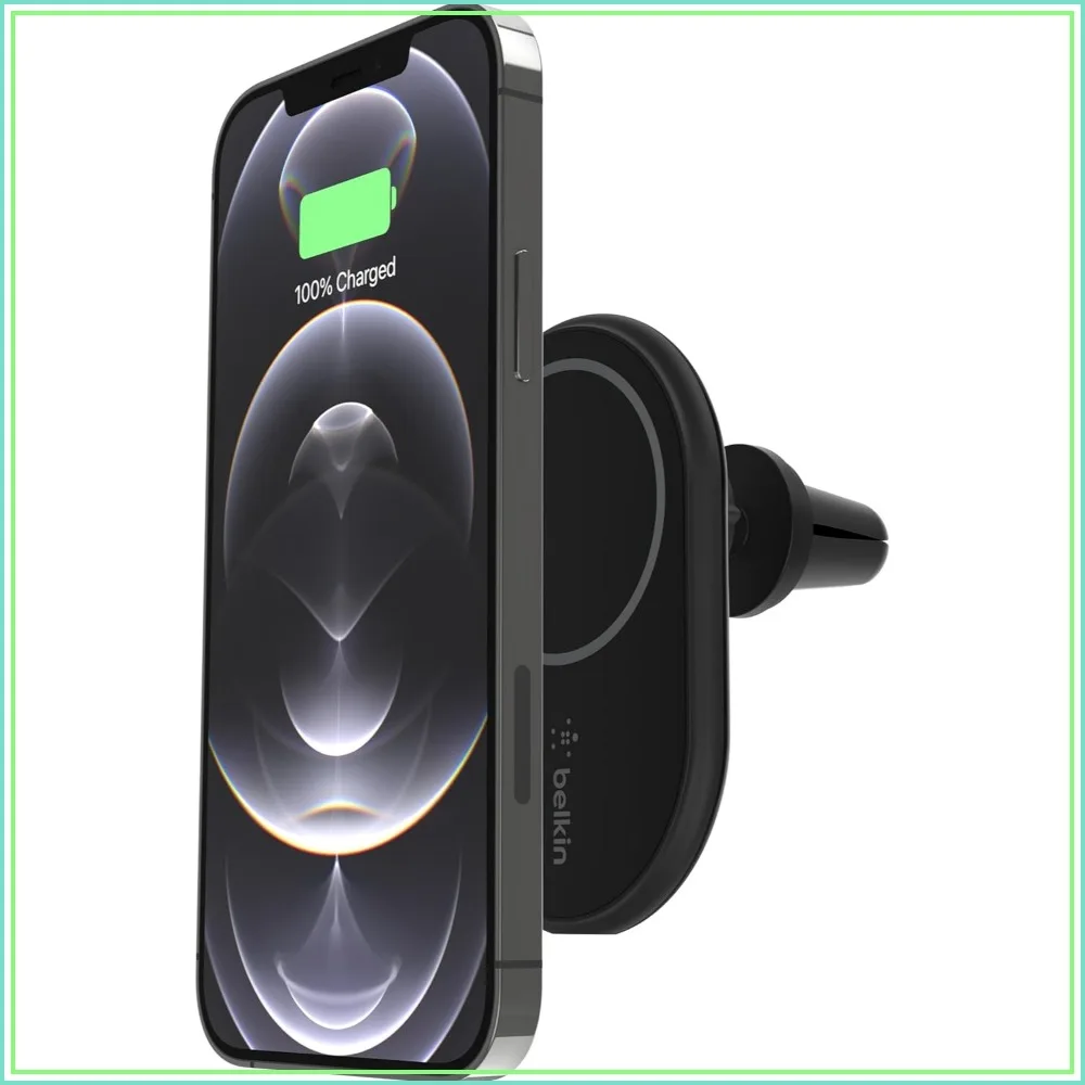 

10W Magnetic Wireless Car Charger & Vent Mount for iPhone 17/16/15/14 Series, Pixel 10, Fast Charging, Power Supply Included, Black