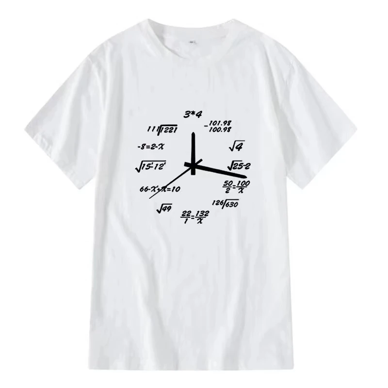 XINYI Men\'s T-shirt 100% Cotton Casual Funny Math Clock Print Summer Loose O-neck T Shirt for Men Short Sleeve T-shirt Male Tops