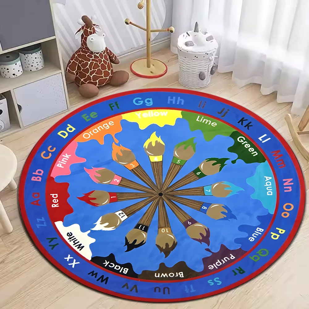 ABC Alphabet Paint Brush Round Rug Kid's Play Reading Rug Works as Swivel Chair Floor Mat & Table Mat for Preschool Learning
