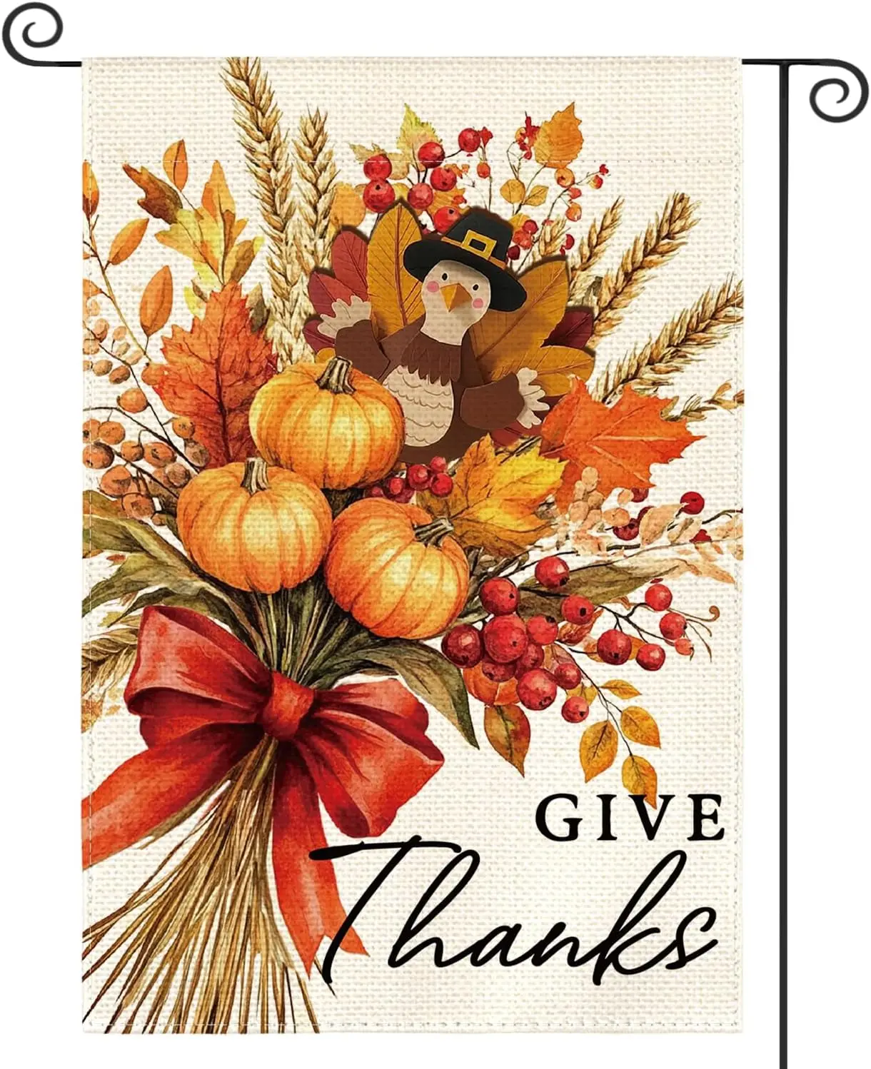 AVOIN colorlife Thanksgiving Floral Garden Flag 12x18 Inch Double Sided Outside, Give Thanks Turkey Pumpkin Yard Outdoor Fla SSL