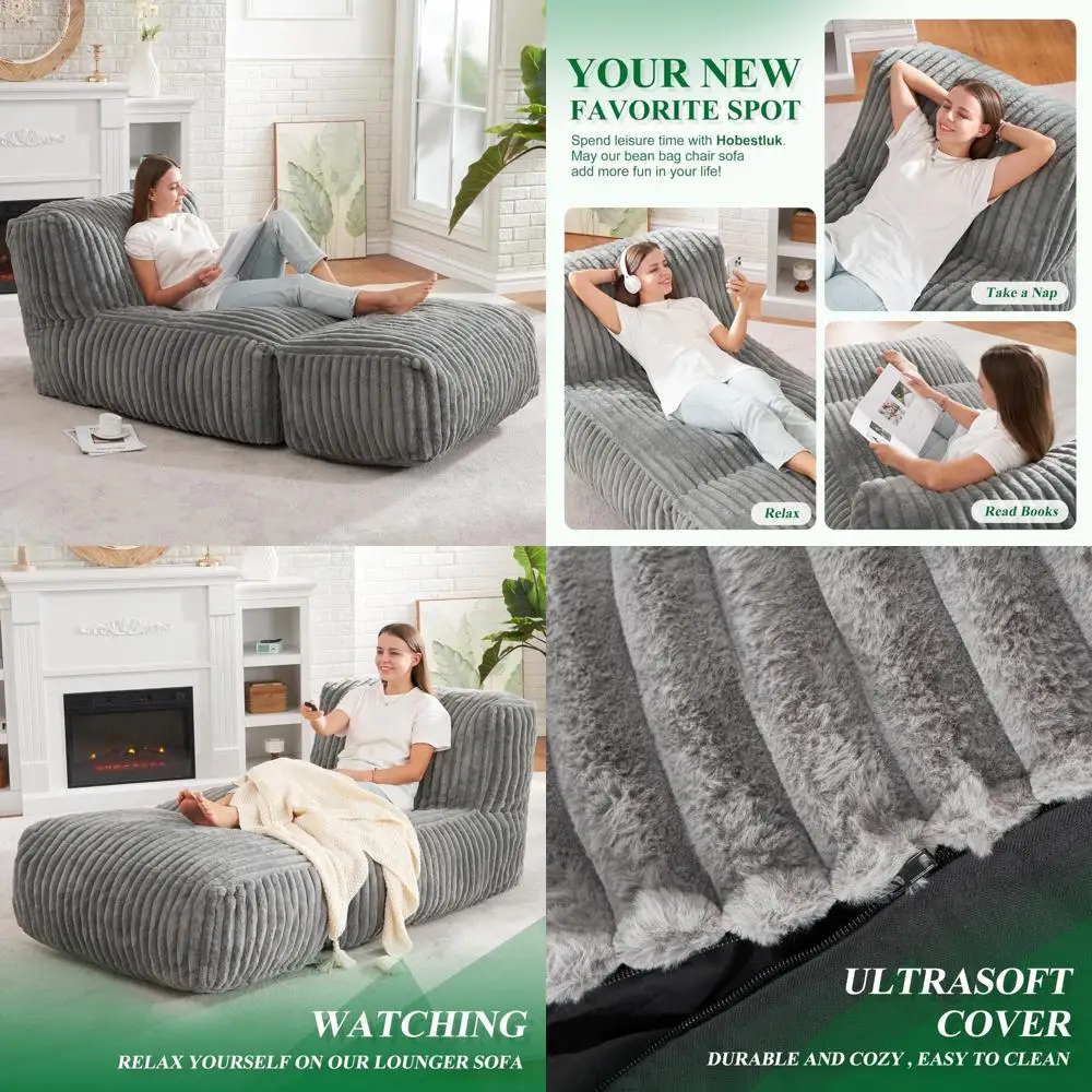 

Large Adult Bean Bag Chair with Memory Foam Filling for Living Room and Bedroom Lounge