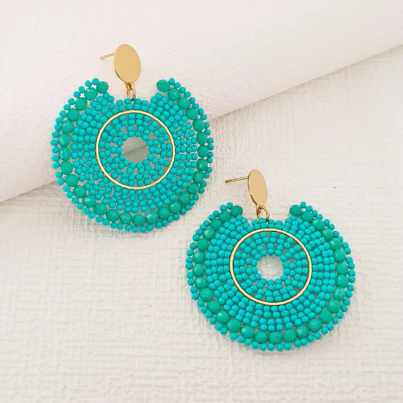 

Beaded earrings Crystal Originality Roundness Hand knitting Bohemia Alloy Tide Simple Rice bead earrings