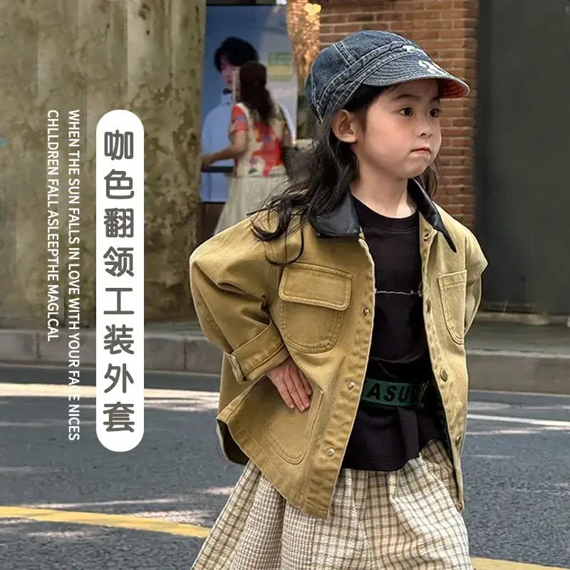 

Spring and Autumn Children's Casual Jacket New Boys' and Girls' Retro Western Style Flip Collar Korean Edition Loose Coat