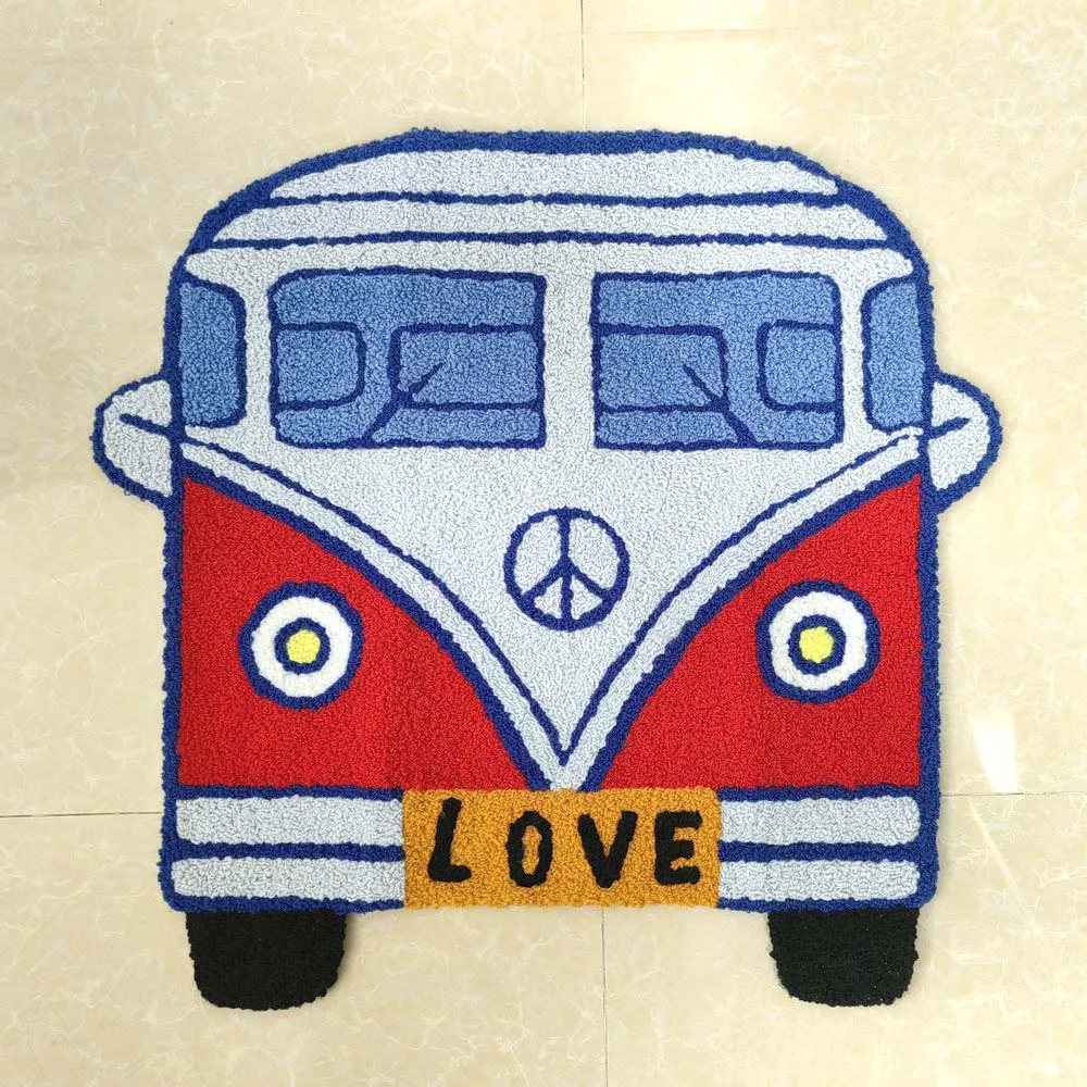 

Cartoon Bus Rug Handmade Embroidered Plush Carpet Children Living Room Bedroom Decor Floor Mat Doormat Dropshipping