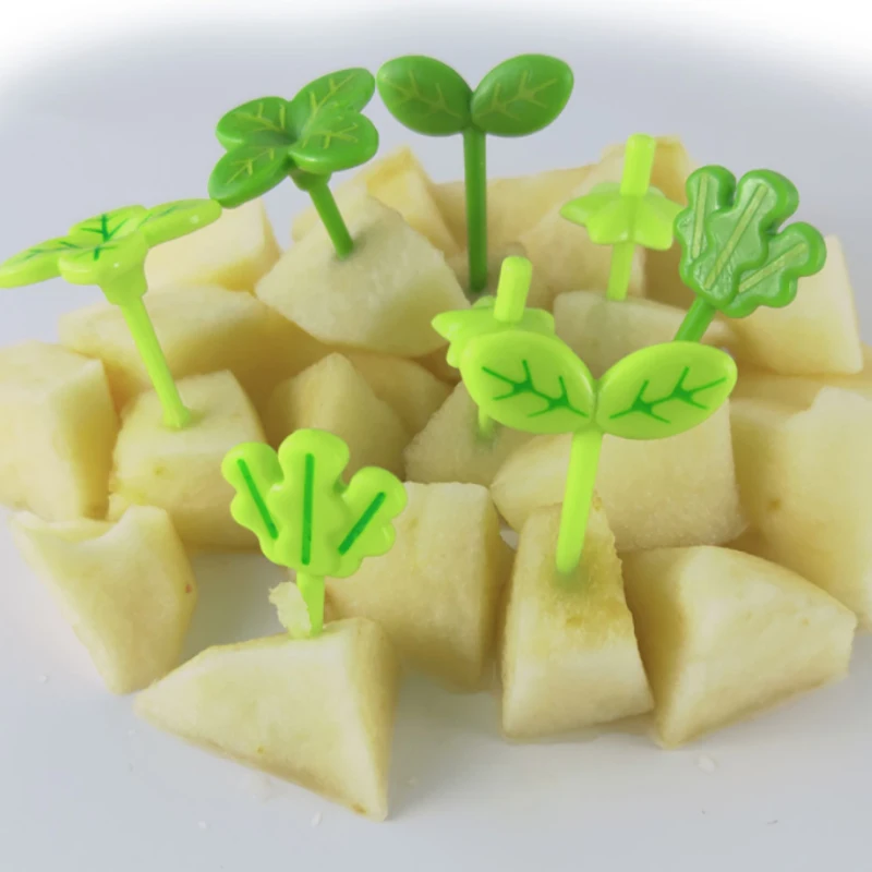 8pcs Fruit Fork Toothpick Leaves Plastic Decoration Lunch Box Bento Accessories Small Salad Tiny Fork Mini Cake Picks For Kids