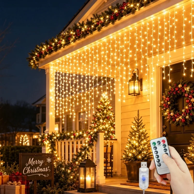 8 Modes USB Popsicle LED String Lights Waterproof Flexible Curtain Garland Lamp For Home Wedding Christmas Party Garden Decor