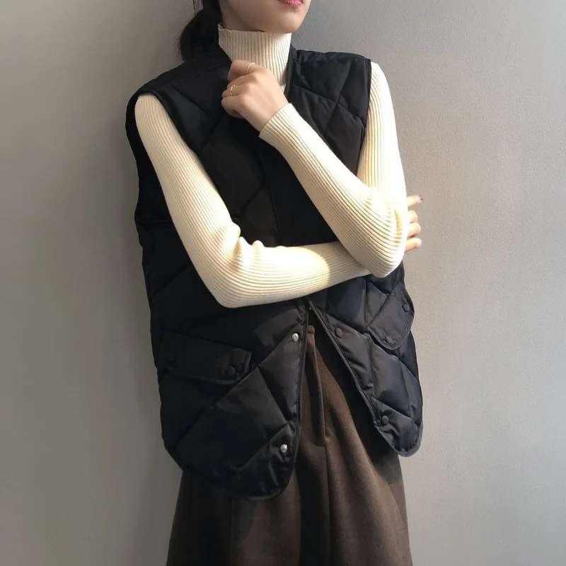 

Женский осенне-зимний жилет, кардиган без рукавов, стеганая куртка, шикарные топы, теплый карман на пуговицах, новый однотонный жилет, дизайнерские жилеты