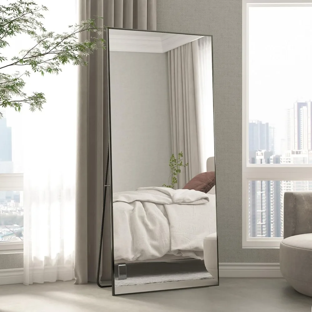 

CASSILANDO Full-Length Mirror 65“ × 24 ", Floor Standing, Unique Vertical Mirror, Black Metal Frame Mirror