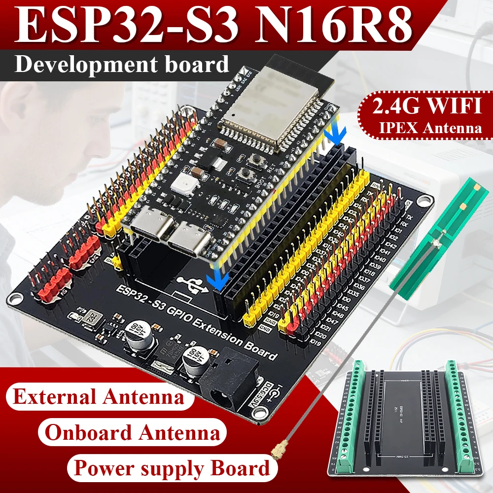 ESP32-S3 Development Board with Expansion Adapter Kit 2.4G Wifi BT Module MCU ESP32-S3WROOM1 N16R8 44Pin Type-C ESP32-S3