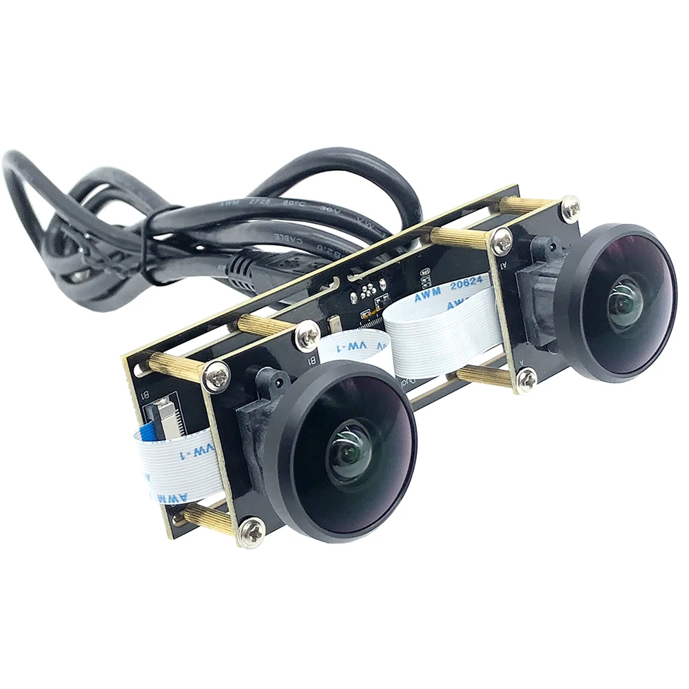 HDウェブカメラ360 °   パノラマ魚眼双眼同期ステレオデュアルレンズ5MP USBカメラモジュール（3D VRバーチャルリアリティ用）