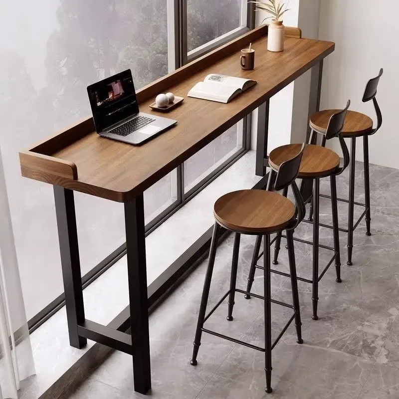 Modern Solid Wood Bar Counter Tables Long Narrow High Tables and Chairs for Hotels by the Window