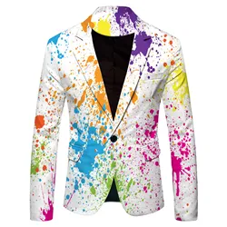 Shiny Sequin 3D Printed Embellished Blazer Jacket Men Stars Printed Nightclub Prom Suit Blazers Men Costume Homme Stage Clothes