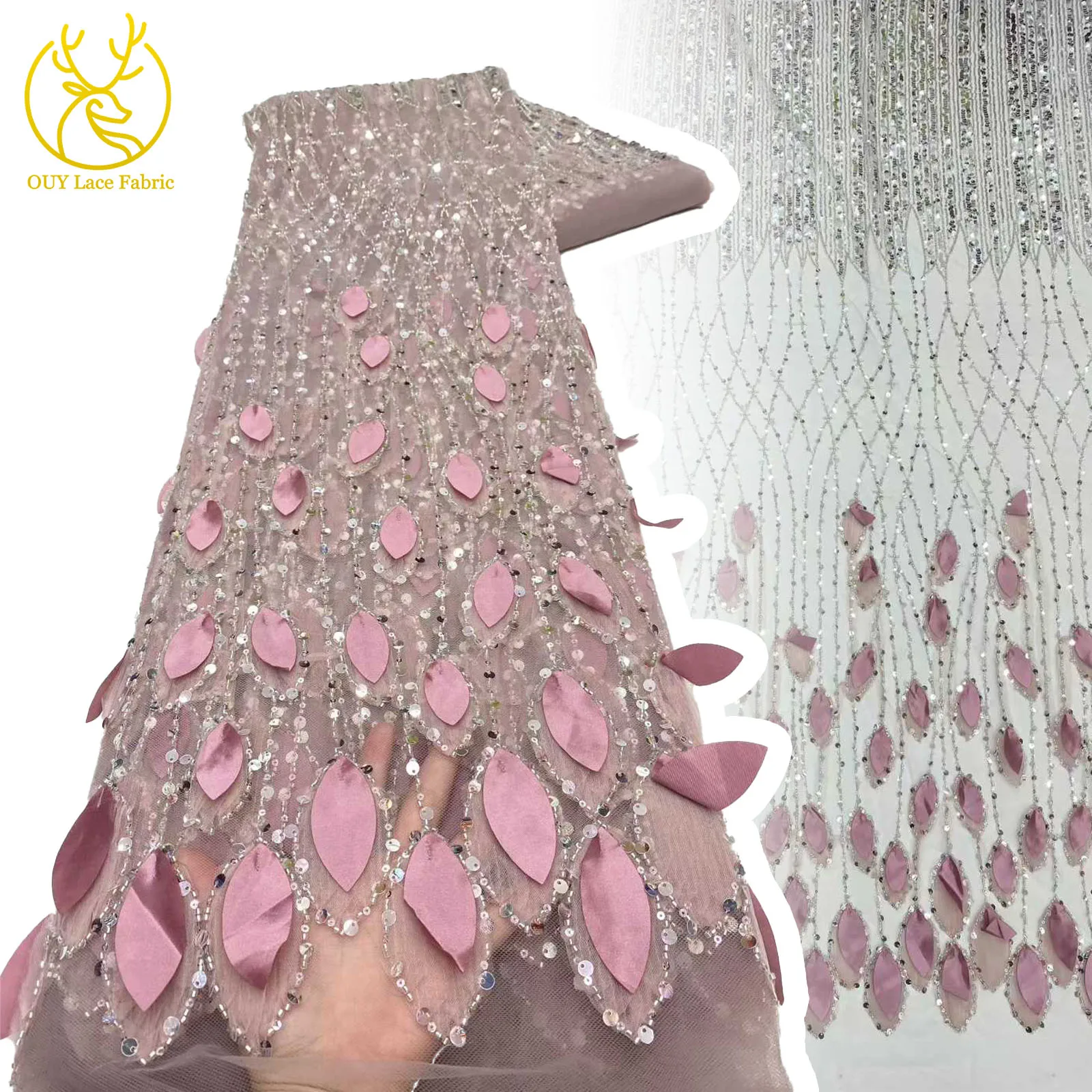 

Latest 3D French Sequin Tulle Lace Fabric 2025 Elegant African Nigerian Beaded Mesh Lace Fabric Women Party Dress Sewing 5 Yards