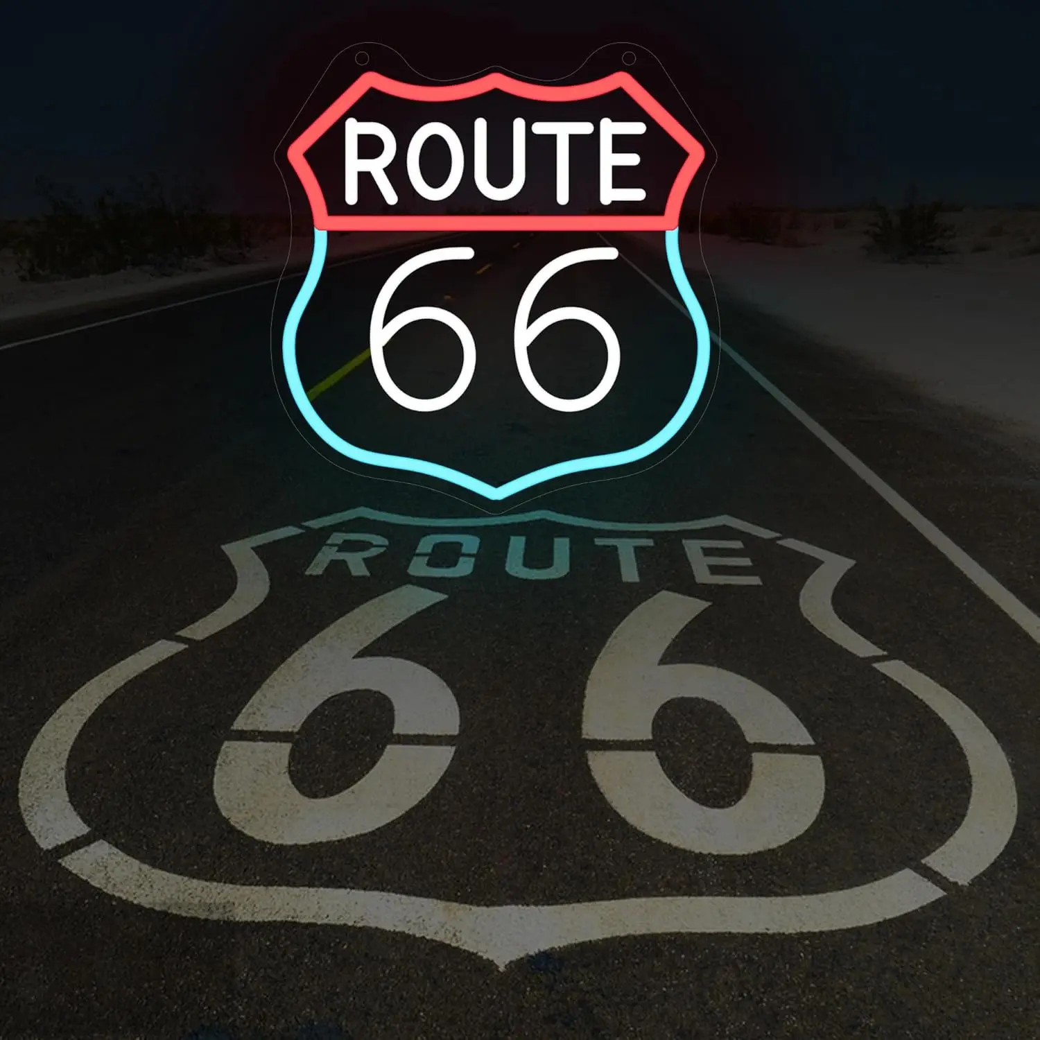 Luminária de Neon Artística Route 66 - close-up view
