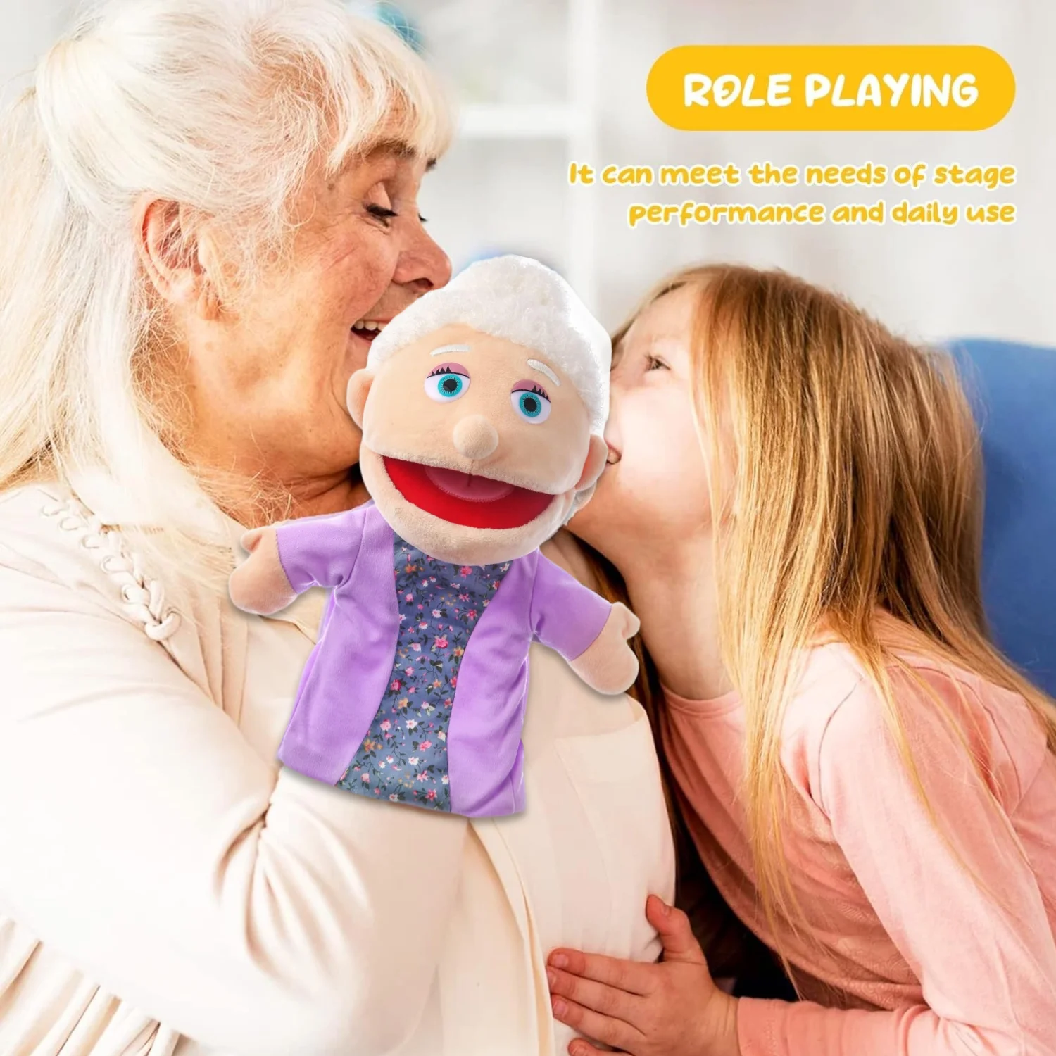 Großvater-Handpuppen – weiche Plüsch-Handpuppen, interaktives Rollenspiel-Spielzeug zum Geschichtenerzählen für Kinder, fantasievolles Spielen