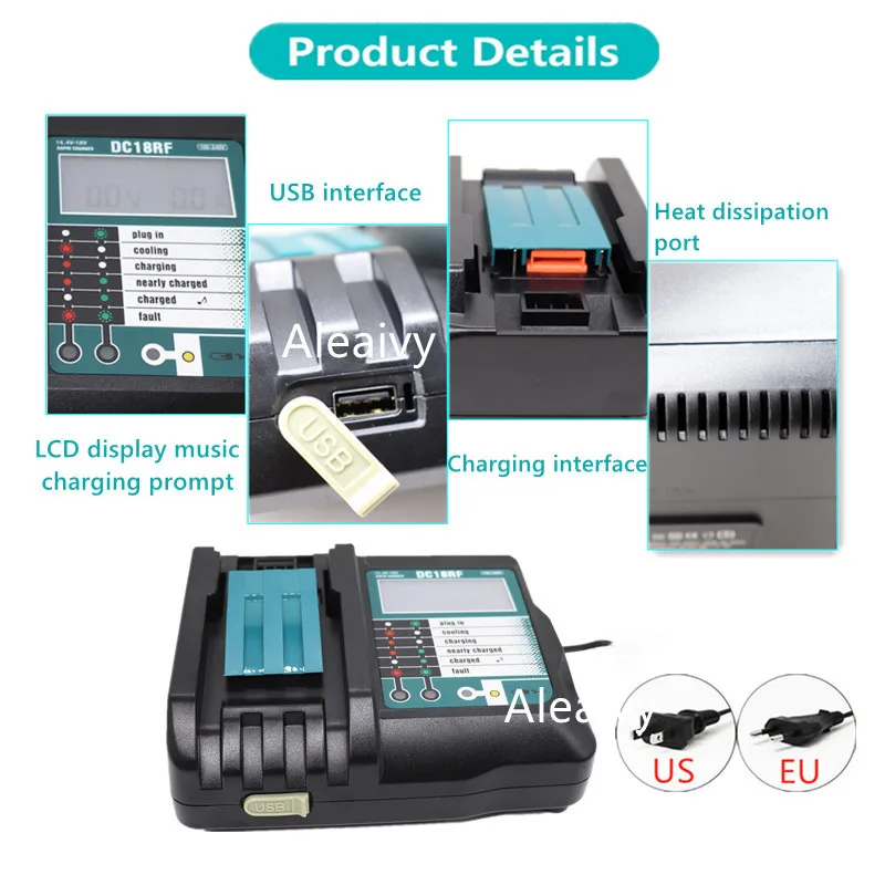 Carregador de bateria para Makita, Carregamento LCD, DC18RF, 3.5A, 14.4V, 18V, BL1445, BL1440, BL1430, BL1860, BL1840, BL1850