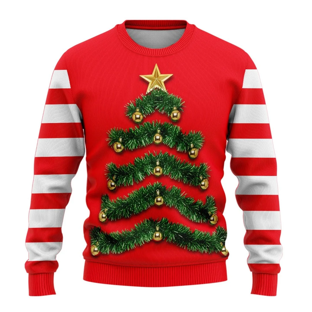 Pull de noël moche unisexe, hauts pull, sweat-shirt en tricot côtelé à manches longues et col rond imprimé festif pour fête de noël d'hiver 2026