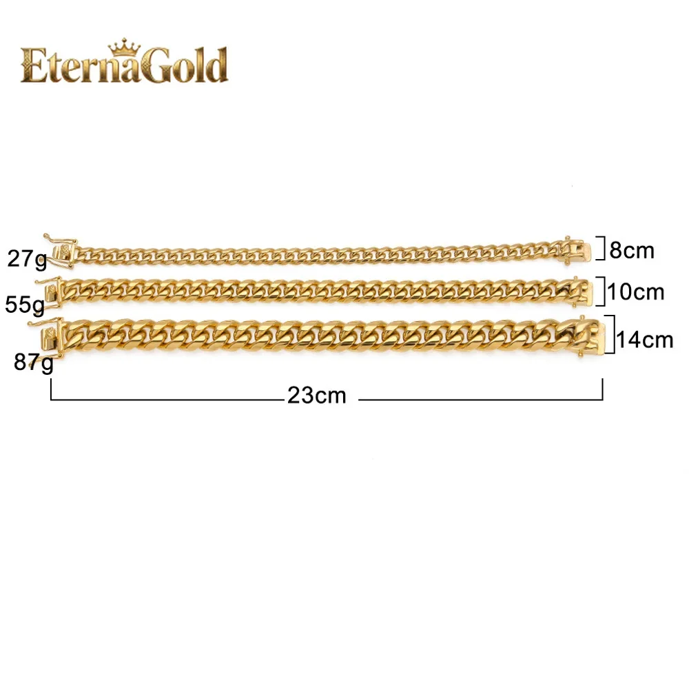 

EternaGold Luxury 24K 9999 Pure Gold real gold Hip Hop Men's Cuban Chain Set Necklace Bracelet