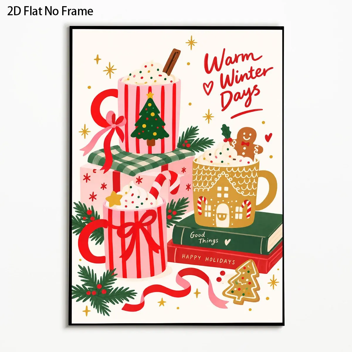 2D Flat, 1pc WENGTIAO Modern Gingerbread & Hot Cocoa Wall Art - Unframed Canvas Suitable for Bedroom, Kitchen,, Decor - Winte