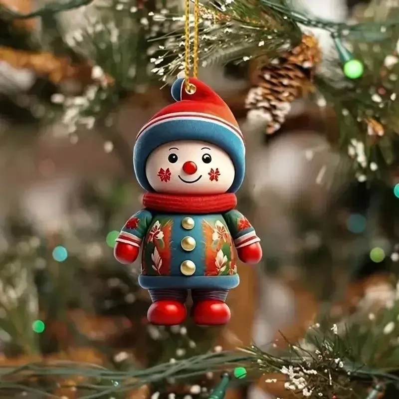 Christmas Flat Acrylic Hanging Pendants Santa Cluas Snowman Xmas Tree Drop Ornaments Merry Christmas Decor Happy New Year 2024