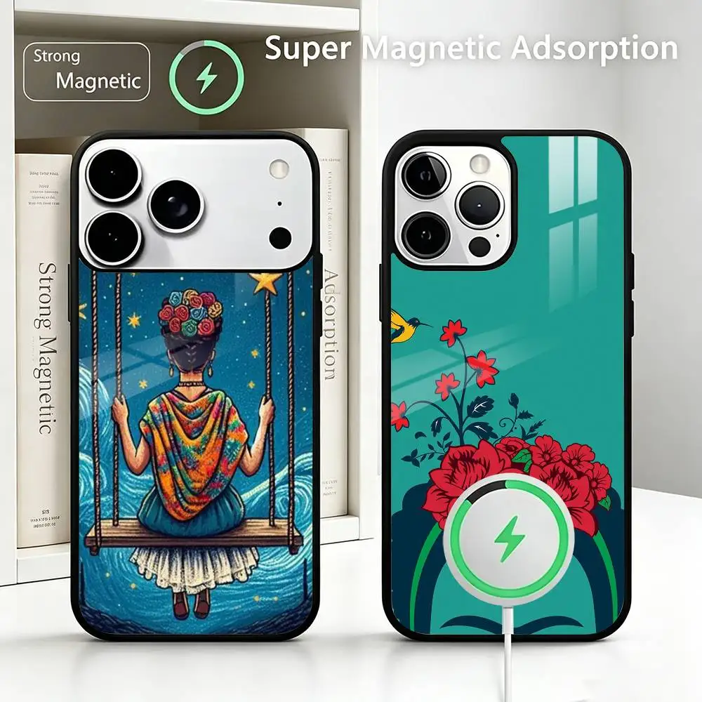 Art F-Fridas K-Kahlo COOL  For IPhone17/16/15/14/13/12/11 Plus Pro Max Plus Wireless Charger Phone Case