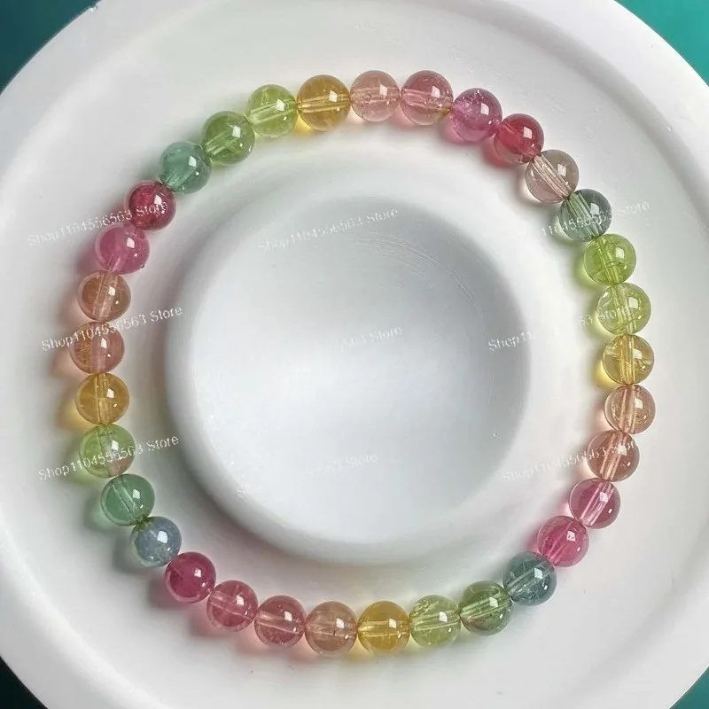 Rock Sugar Rainbow Tourmaline Bracelet Single Ring Permeable Color Label Mermaid String One Item One Picture