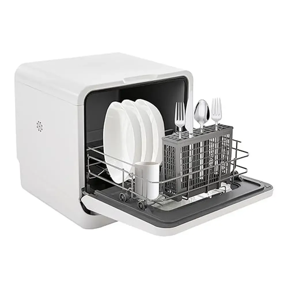 Portable Countertop Dishwasher with Multiple Wash Programs 360° Spray Air-Dry Mini Overflow Protection Dishes Cups Cutlery IPX1