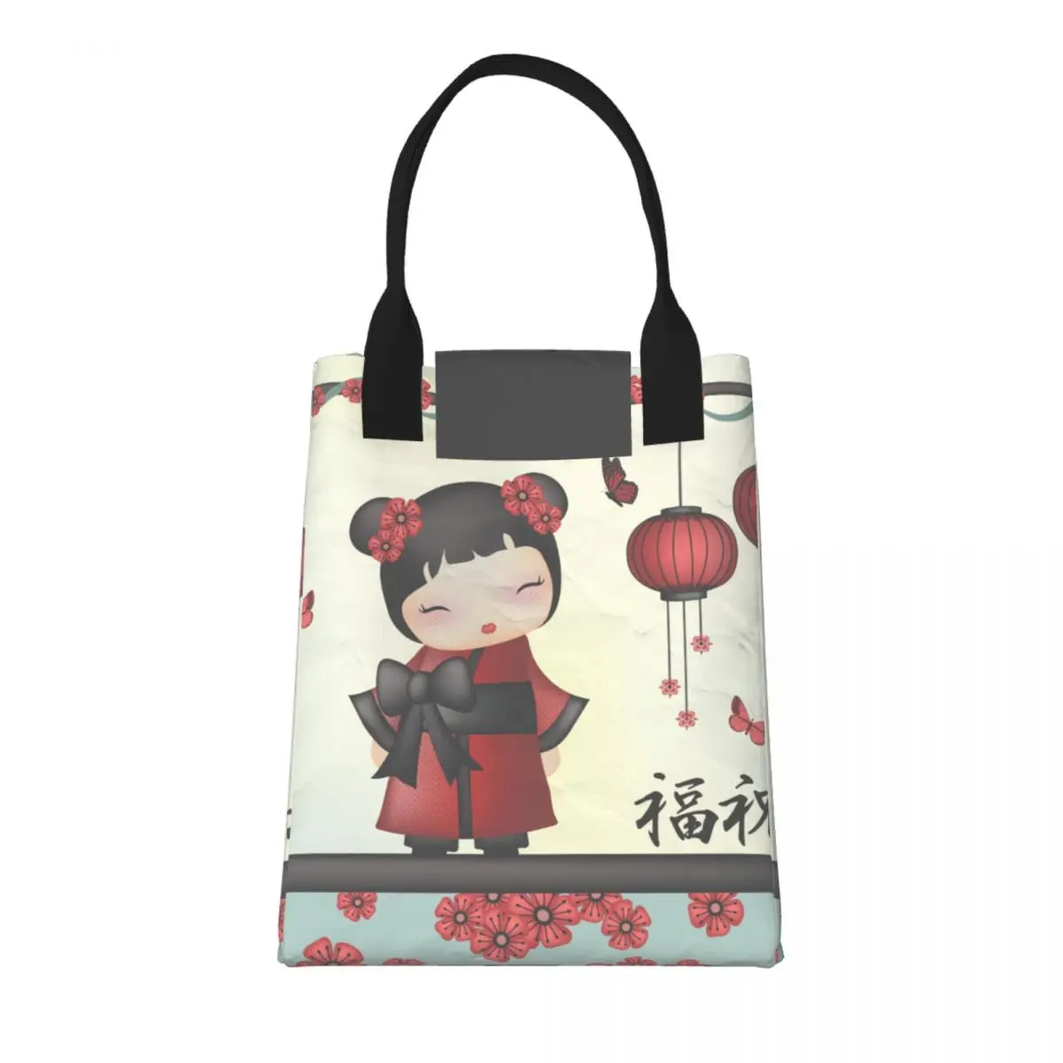 

Kaiko The Kokeshi Doll Blessing Insulated Lunch Bags Food Container Bags Reusable Paper Cooler Thermal Bento Box For Travel