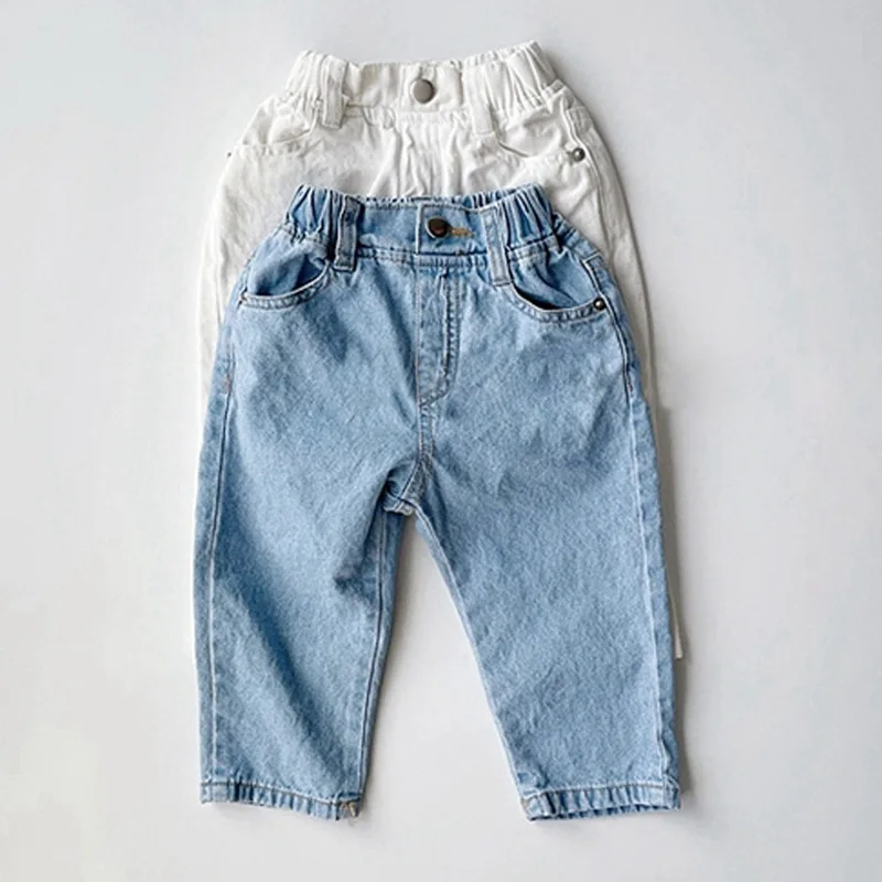 

2026 Spring New Children Jeans Boys Girls Casual Pants Loose Baby Trousers Toddler Solid Denim Pants Kids Clothes