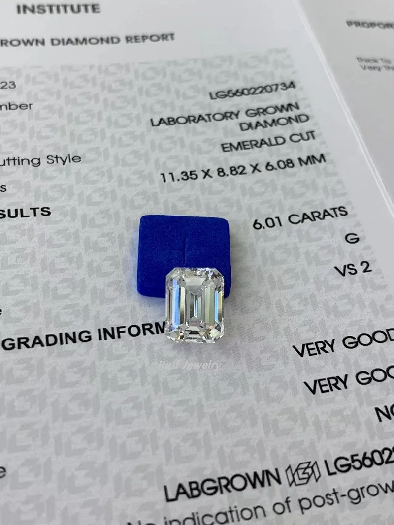 Ruif Emerald Cut  6.01ct  Ｇ VS2 VG/VG N Lab Grown Diamond CVD for Luxury Jewelry Making with IGI Certificate