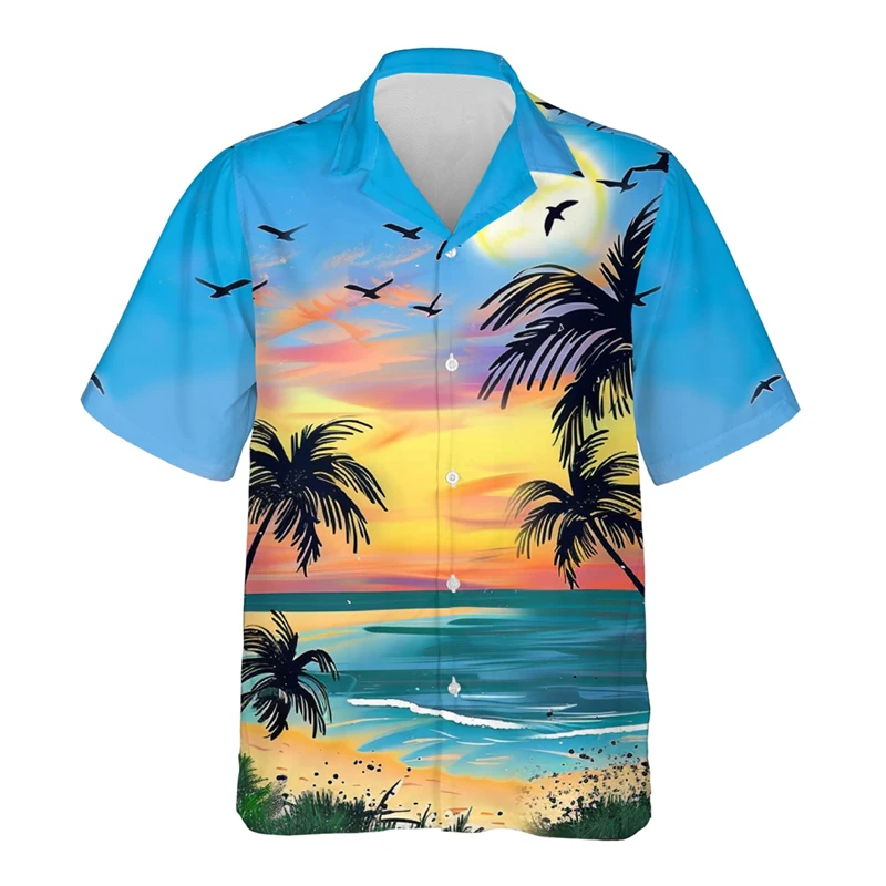 Camisa Luau Casual Masculina de Botão, Camisa Havaiana, Roupa de Férias Aloha, Blusa de Lapela Palmeira, Festa na Praia, Unissex, Verão