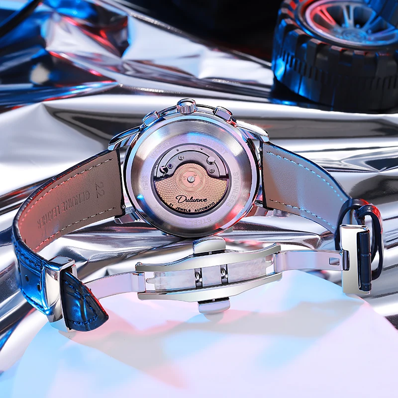 Dulunwe ساعة ميكانيكية مستديرة فاخرة التقويم أسبوع 24 ساعة نظام مضيئة مؤشر مقاوم للماء ساعة رجالي Montre Homme Reloj