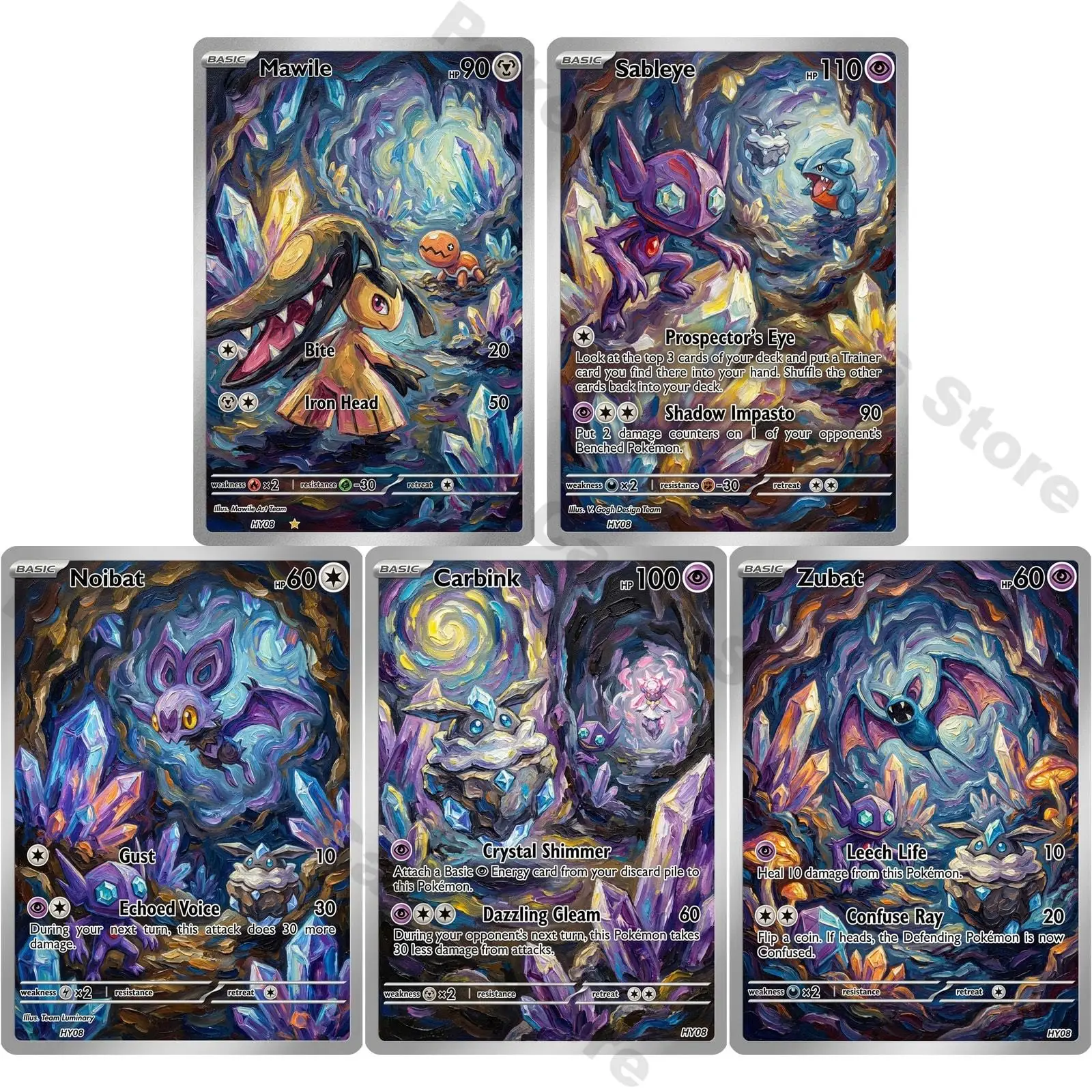 PTCG Cards PTCG Oil Painting Style Custom Mawile Sableye Noibat Carbink Zubat Collection Cards Rare Cards Set PTCG Gift