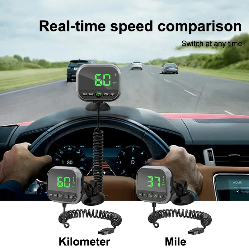 جهاز إرسال FM للسيارة USB 5.3 مع بلوتوث متطابق، يلعب AUX وMP3، قارئ بطاقات TF، يتميز بمراقبة سرعة HUD GPS #5
