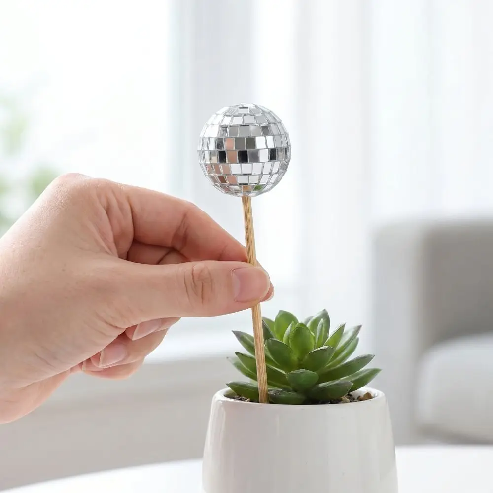 Foam Disco Ball Garden Sign Mini Reflective Glass Ball Sun Catcher Decorative with Wooden Stick Pottery Decoration Plug Wedding