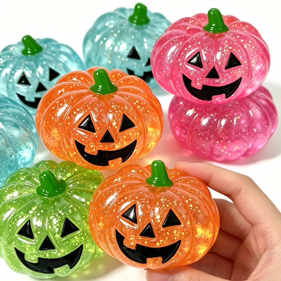 Balle anti-stress souple en maltose en forme de citrouille d'Halloween - Jouet sensoriel à rebond lent pour soulager le stress, cadeau amusant pour adultes