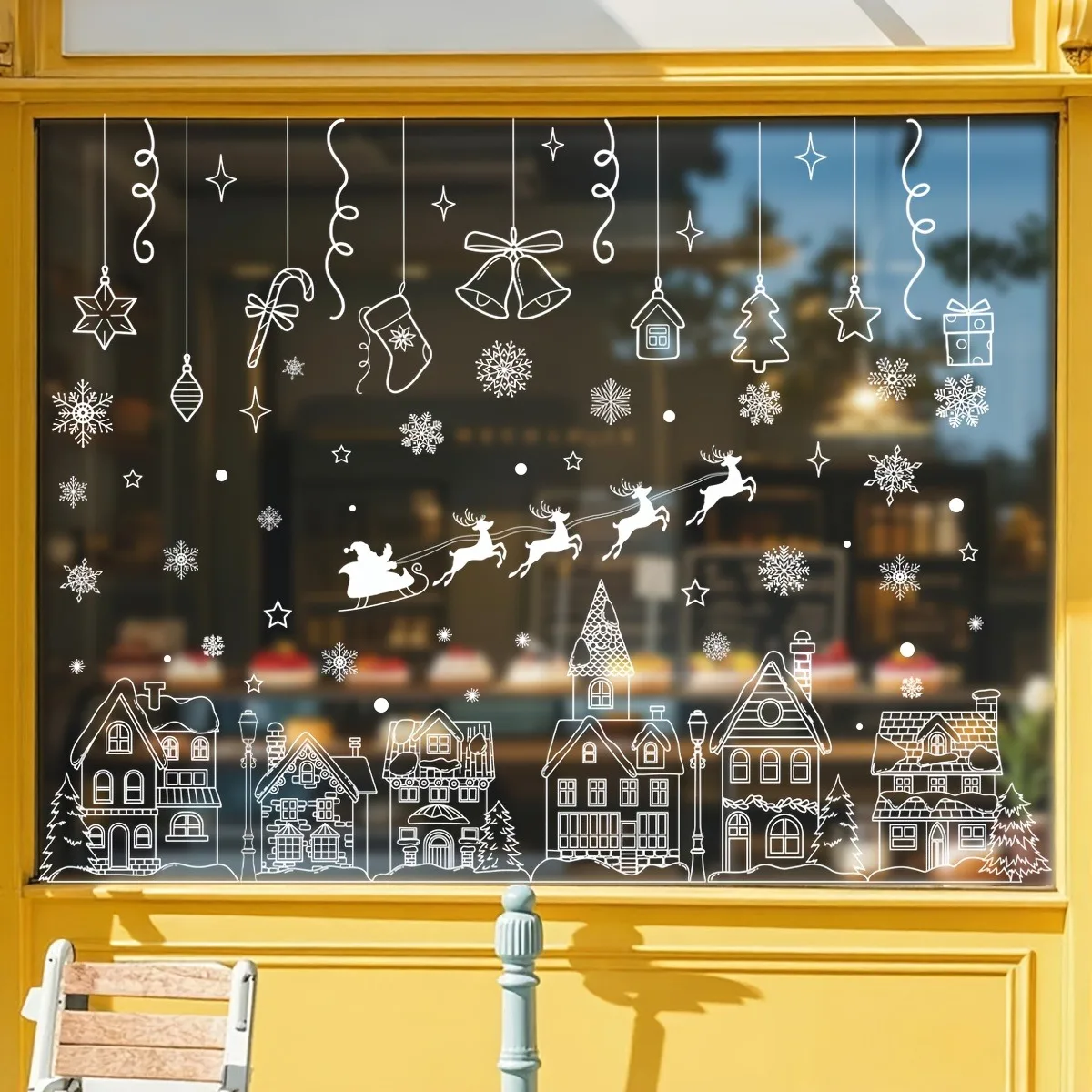 9 أوراق (185 قطعة) ملصقات نافذة عيد الميلاد - شارات تتشبث ثابتة من مادة PVC، ديكور عطلة احتفالي مع رقاقات الثلج، النجوم، العطلات #5